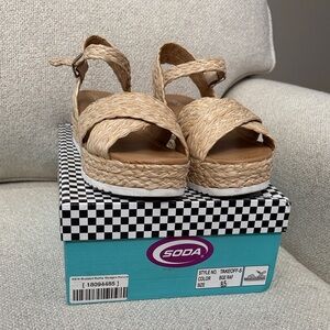 Soda Women's Beige Woven Wedges